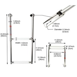 YOUNG MARINE 2 Steps Stainless Steel Drop Down Telescopic and Folding Boat Ladder with White Plastic Footboard,Over Platform Mounting
