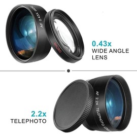 55MM Ultra Wide Angle with Macro Lens and 2.2X Telephoto Lens + Lens Hood for Sony FDR-AX53