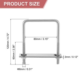 sourcing map 2Sets 304 Stainless Steel Square U-Bolts, 3.15" (80mm) Inner Width 4.72" (120mm) Length M8 with Nuts, Frame Plate, Gasket for Automobiles Trailer, Ski Boat, Fishing Boat, Pipelines