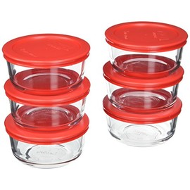 Pyrex (6) 7200 2 Cup Glass Bowls & (6) 7200-PC Red Food Storage Replacement Lids - Made in USA