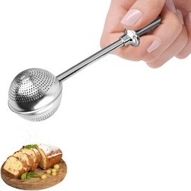 Powdered Sugar Shaker Duster, Flour Sifter for Baking, Baker's Dusting Wand Dispenser with Spring-Operated Handle One-Handed Operation, Stainless Steel Spices Sugar Strainer Steeper Tea Balls