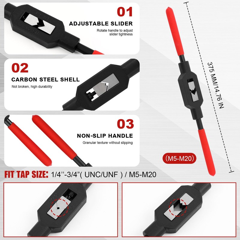 Leriton 2 Pcs Adjustable Tap Wrench Handle Round Die Stock