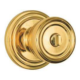 BRINKS - Barrett Push Pull Rotate Bed and Bath Privacy Door Knob, Polished Brass - Door Lock That Opens Hands-Free with a Push, a Pull or by Rotating