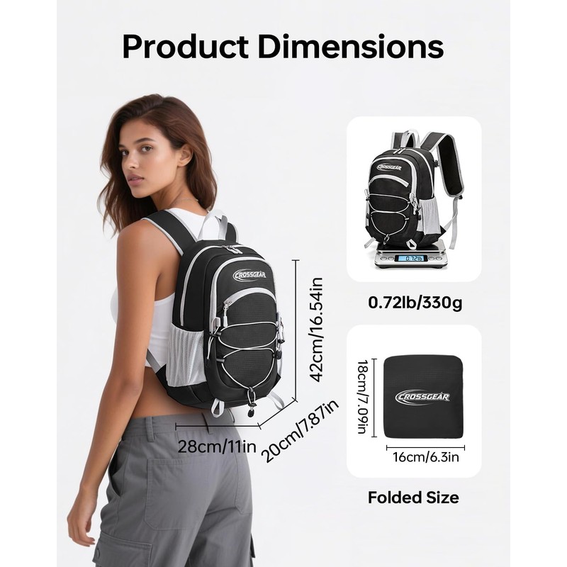 CROSSGEAR 24L Hiking Backpack, Lightweight Foldable Packable Daypack with RFID