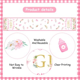 Cheerupp A Sweet Baby Girl is On Her Way Table Runner, Pink Linen Fabric Table Runner for Everyday Use 72 x 13 Inches, Washable Table Cover for Baby Shower Indoor Outdoor Kitchen Dining Table Decor