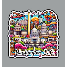 Texas Hart Designs Washington D.C. Original Art Die Cut Glossy Fridge Magnet