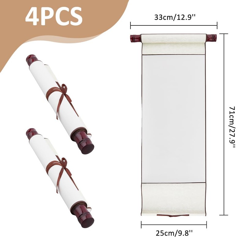 SUPERFINDINGS 4Rolls Blank Paper Scrolls with Wood Rods Blank Painting