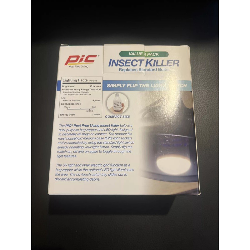 PIC Insect Killer LED Bug Zapper Light Bulb, Mosquito Zapper,