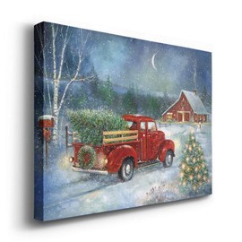 Renditions Gallery Canvas Nature Wall Art Paintings & Prints Serene Snowy Christmas Red Barn Modern Festival Glam Wall Hanging Artwork Decorations for Bedroom Office Kitchen - 8"x12" LT20