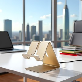 Htppzjr Gold Aluminium Alloy Cell Phone Stand, Cell Phone Stand Holder Aluminum Desktop Solid Universal Desk Stand Aluminum Desktop Stand for All Mobile Smart Phone Office Decor