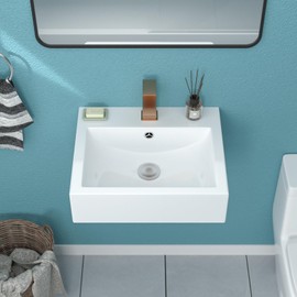 Wall Mount Bathroom Sink - Funmier 20x16 Inch Wall Mount Sink Rectangular Floating Bathroom ADA White Modern Porcelain Ceramic Art Basin