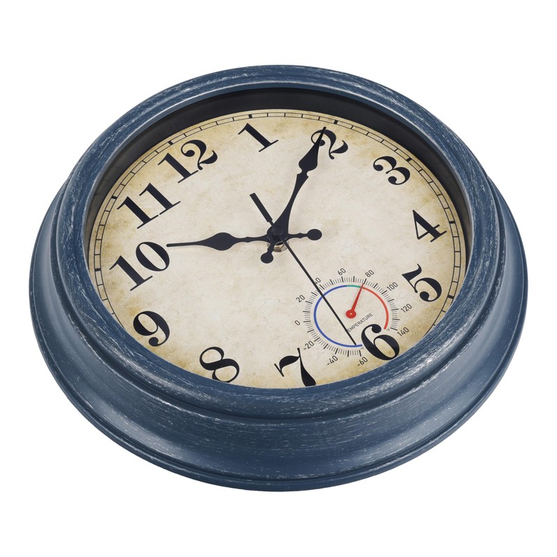 Horizent Outdoor Clocks Waterproof with Thermometer Rustic Coastal Wall Clock
