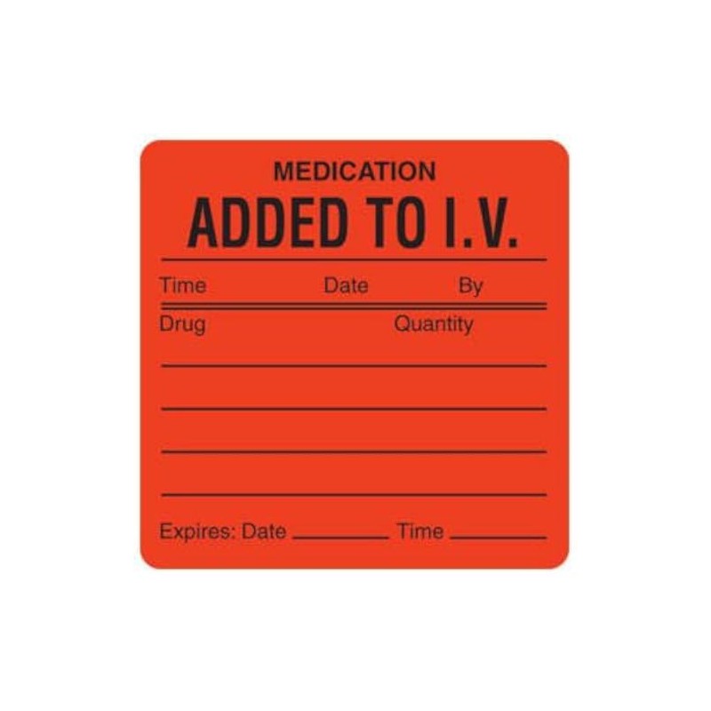 Tabbies Veterinary Medication Instruction Label, Medication Added to I.V. TIME_…,