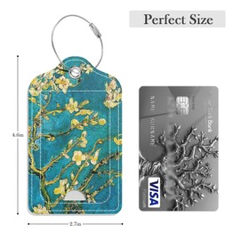 GDJEGE Luggage Tags for Suitcase, 2 Pack PU Leather Travel Cruise Luggage Tag with Privacy Flap, Name ID Label and Metal Loop for Women Men Girls Suitcase Baggage Bag Backpack Instrument, Almond Tree
