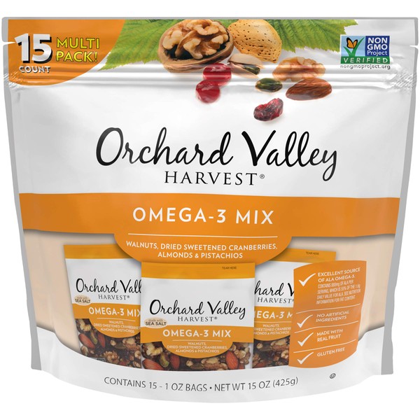 ORCHARD VALLEY HARVEST Omega-3 Mix, 1 oz (Pack of 15), Non-GMO, No Artificial Ingredients