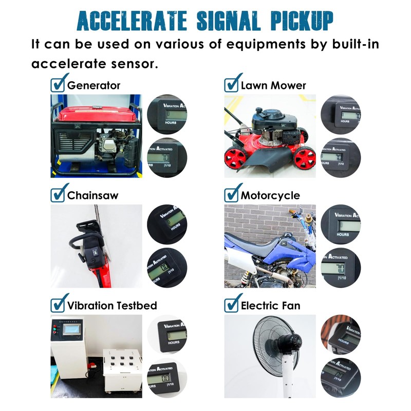 Runleader Digital Mini Vibration Activated Operating Hour Meter with Accelerometer,