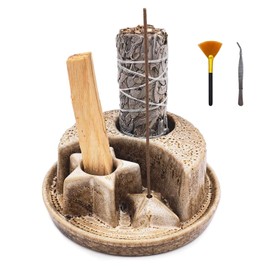 Aonfubu Palo Santo Stick Holder,Ceramic Sage Holder for Burning,4 in 1 Incense and Candle Holder,Ash Catcher Tray for Meditation Yoga Room Speckled White