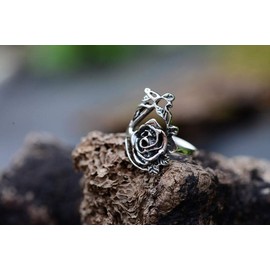 Rozaria Rose Ring 19 mm Delicate Flower Ring Friendship Ring Vintage Women's Ring 925 Sterling Silver, Sterling Silver