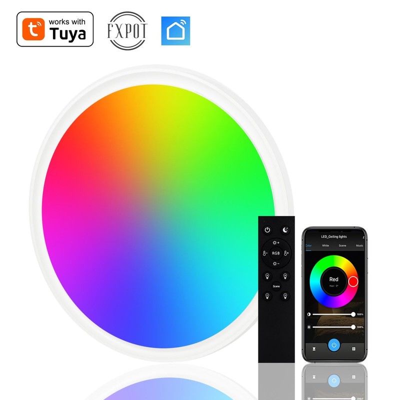 Smart LED Ceiling Light 30W with Remote, RGB + Adjustable