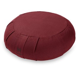 Node Fitness Zafu Meditation Cushion, 15" Round Buckwheat Yoga Pillow with Organic Cotton Cover - Burgundy
