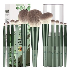 HEYMKGO - Juego de 11 brochas de maquillaje con cerdas sintéticas premium, mango cónico, brocha Kabuki para base, rostro, sombra de ojos, polvos...   