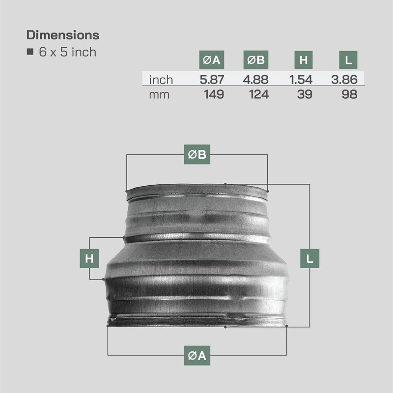 Vent Systems 6" inch to 5" inch Duct Reducer Adapter