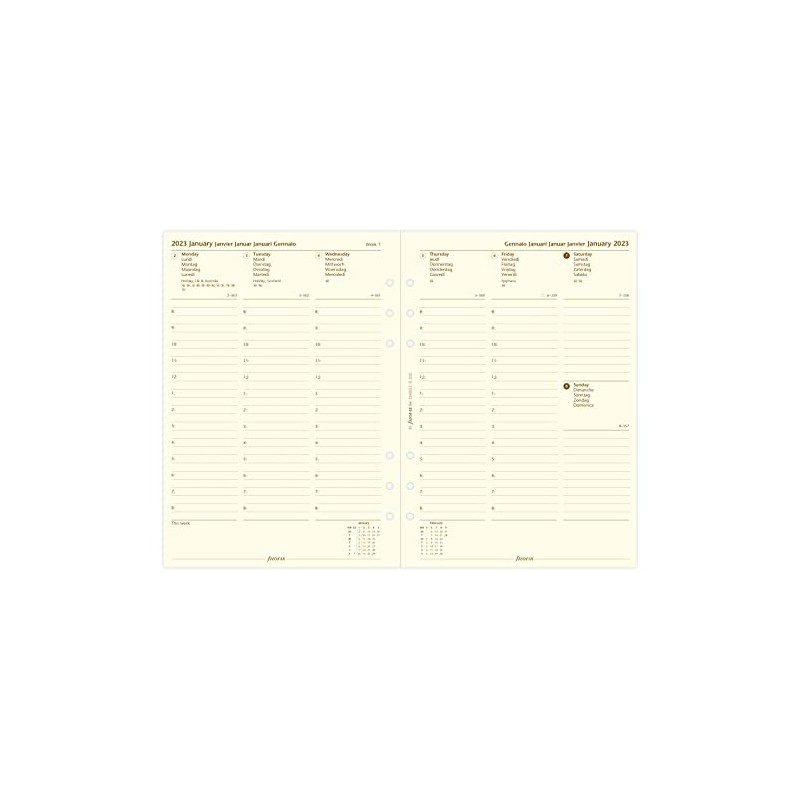 Filofax A5, 1 week on 2 pages, cotton cream (multilingual)