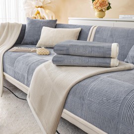 BXAEYIPOR Couch Cover, Sofa Cover, Sofa Protective Cover with Non-Slip Underlay, Universal Non-Slip Solid Textured Sofa Cover for Living Room, Multi-Size Sofa Seat Cushion Cover