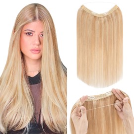 Real Hair Extensions with Transparent Cord, Silk-co Wire in Extensions Grey Blonde Mix Bleach Blonde 55 g, Secrets Hair Extensions, Hair Extensions for Women, 30 cm, #18P613