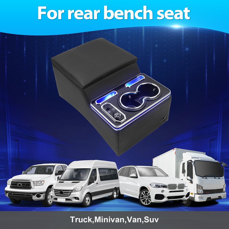 Center Console Armrest Organizer with Upgraded 7-Color Mood Lighting Center