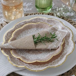 Kate Aspen Burlap & Lace Party Decorations 62 Piece Party Tableware Set, Rustic Charm Bridal Showers and Wedding Tableware for 16 Guests