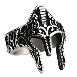 Spartacus Helmet Ring, Vintage Spartan Warrior Rings, Stainless Steel Mask Ring Jewelry Amulet for Men (11)