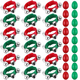 36 Pieces Christmas Shaker Musical Instruments 18 Egg Shaker and 18 Adjustable Wrist Hand Band Bells for Kids, Christmas Parties, Birthday Party favors