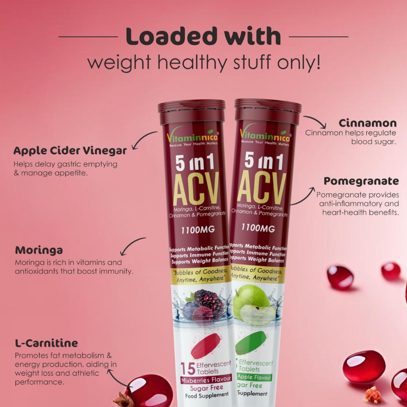 Vitaminnica ACV 5in1 Moringa Effervescent Tablets- 1100mg | Green Apple