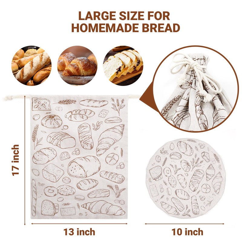 Verigud Large Reusable Linen Bread Bag and 10'' Bowl Cover