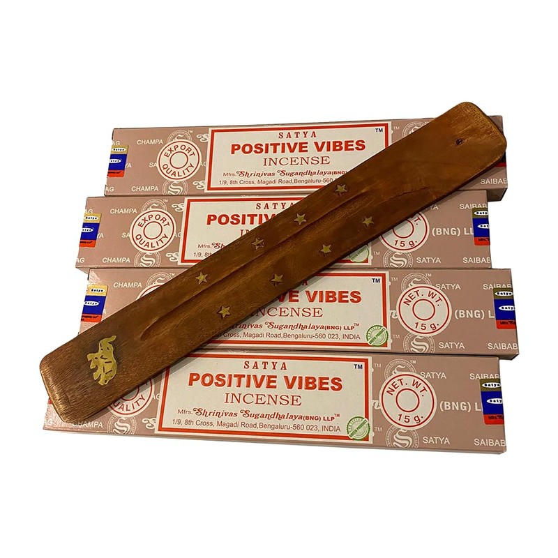 Satya Incense Sticks, 4 Packs x 15g, with Incense Holder,