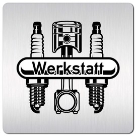 Türschilder24 XXL Door Sign 125 x 125 mm Workshop Car Vehicle Technology 002 1.5 mm Aluminium Solid Material 100% Made in Germany