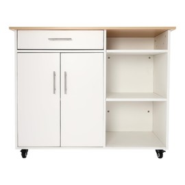 HinLIaDa Kitchen Island Cart with Storage, Rolling Kitchen Island Side Table with 3-Tier Side Rack, Farmhouse Coffee Cart, Portable Islands for Kitchen, Living Dining Room, White