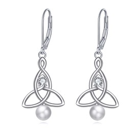 CRMAD Celtic Knot Pearl Earrings for Women Sterling Silver Celtic Dangle Earrings Pearl Jewelry Gift for Women (pearl)