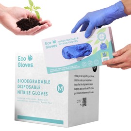 Eco Gloves Eco-friendly Biodegradable Nitrile Disposable Gloves, Powder Free, Latex Free | Food Prep, Beauty, Tattoo, Cleaning, Large, 10 Boxes/Cases