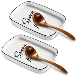 ABRUTY Spoon Rest for Stove Top, Ceramic Spoon Holder for Counter, Modern Farmhouse Decor Accessories for Spatula,Spoons (F-2 Pack)