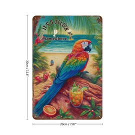 It's Five O'clock Somewhere Metal Signs Outdoor Beer Bar Club Glass Parrot Fashion Chic Home Décor for Dorm Bathroom Tropical Flamingo Hawaiian Aloha' Metal Plaque for Garage 8"x12"