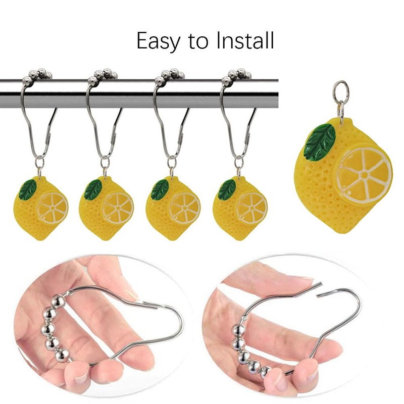 12 Pcs Yellow Lemon Shower Curtain Hooks, Rust Proof Stainless