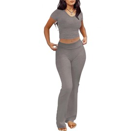 chicyes Lounge Sets for Women 2 Piece Foldover Yoga Flare Leggings Pants Crop Tops Casual Y2K Outfits Matching Tracksuit Set