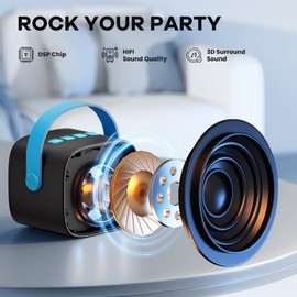 YLL Mini Karaoke Machine with 2 Wireless Microphones, TOP Kids Gifts for Girls Ages 3, 4, 5, 6, 7, 8, 9,10,11,12 +Year Old, 4-12 Years Old Birthday Toy Gift for Girls Boys Party (Black Blue)