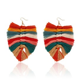 TIANHONGYAN Lightweight colorful Silky Thread Fan Tassel Earrings Statement Bohemian Fringe Geometric Dangle Drop Earrings for Women Daily Wear Wedding Bridal Christmas Gifts (iridescence)