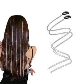 2Pcs Rhinestone Hair Chains Tassel Hair Clips Crystal Hair Chain Pins Bling Crystal Braided Hair Chain Accessories for Women Girls Wedding Party Daily Wear(Silver)