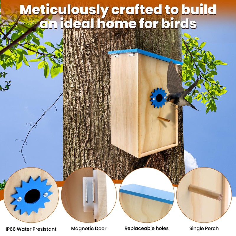 Smart Solar Birdhouse with Camera, 1080P HD Wireless Bird House