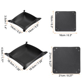 sourcing map 2pcs PU Leather Valet Tray Unisex Folding Small Catchall Tray Organizer Portable Nightstand Bedside Desk Tray for Key Wallet Watch Coin Jewelry Dice, Black