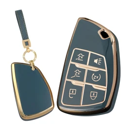 TECART Smart Key Fob Cover Fit for Buick Envision Avenir 2024 Fit for GMC Yukon Denali Sierra Key Case with Keychain Grey